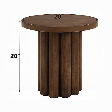 Sana Side End Table, Round Top, Rustic Fluted Base