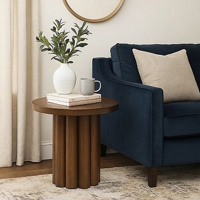 Sana Side End Table, Round Top, Rustic Fluted Base