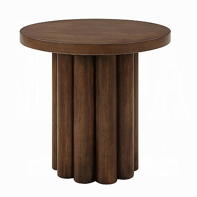 Sana Side End Table, Round Top, Rustic Fluted Base