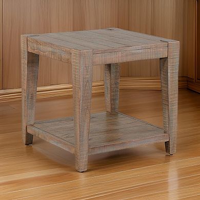 Lilly Side End Table, 1 Shelf, Weathered Brown, 24 Inch Square