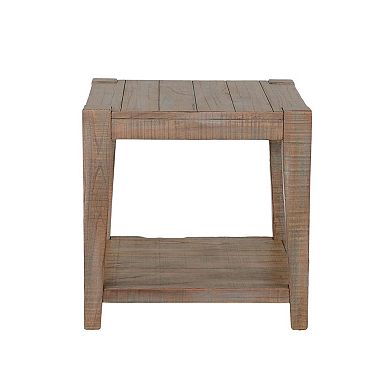 Lilly Side End Table, 1 Shelf, Weathered Brown, 24 Inch Square