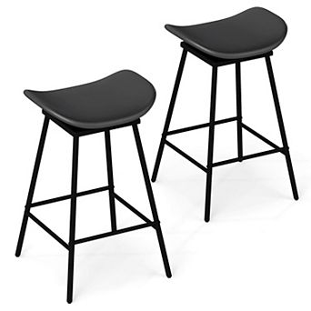 Costway Swivel Barstools Faux Leather Upholstered Backless Bar Height Chairs