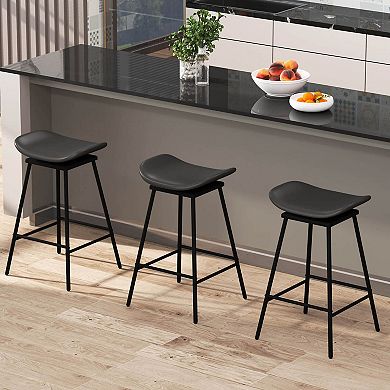 Costway Swivel Barstools Faux Leather Upholstered Backless Bar Height Chairs