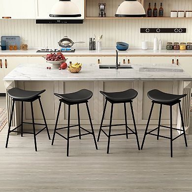 Costway Swivel Barstools Faux Leather Upholstered Backless Bar Height Chairs