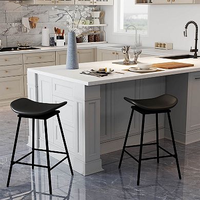 Costway Swivel Barstools Faux Leather Upholstered Backless Bar Height Chairs