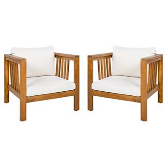 Merax Set of 2 Outdoor Acacia Wood Club Chairs with Square Arms, 2 pc Patio Conversation Set