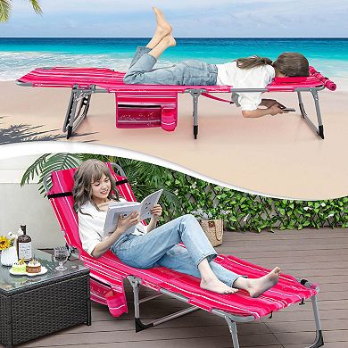 Costway Outdoor Folding Chaise 5-Position Lounge Chair with Face Hole & Adjustable Footrest