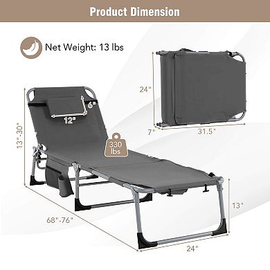Costway Outdoor Folding Chaise 5-Position Lounge Chair with Face Hole & Adjustable Footrest