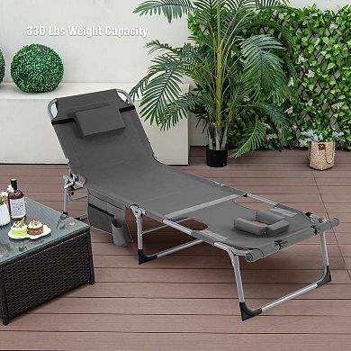 Costway Outdoor Folding Chaise 5-Position Lounge Chair with Face Hole & Adjustable Footrest