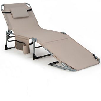 Costway Outdoor Folding Chaise 5-Position Lounge Chair with Face Hole & Adjustable Footrest