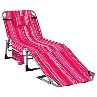 Costway Outdoor Folding Chaise 5-Position Lounge Chair with Face Hole & Adjustable Footrest