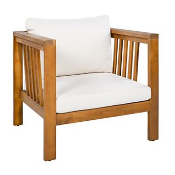 Merax Outdoor Acacia Wood Club Chair with Modern Square Arms, Patio Chair with Thick Cushion