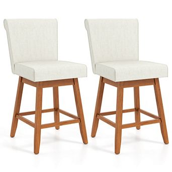 Costway 27" Swivel Bar Stools with Rubber Wood Legs Upholstered Linen Bar Chairs