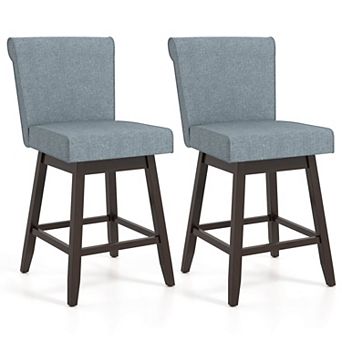 Costway 27" Swivel Bar Stools with Rubber Wood Legs Upholstered Linen Bar Chairs