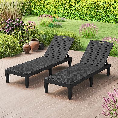 Costway Chaise Lounge Chairs Set of 2 with 5-Position Adjustable Backrests Easy Assembly