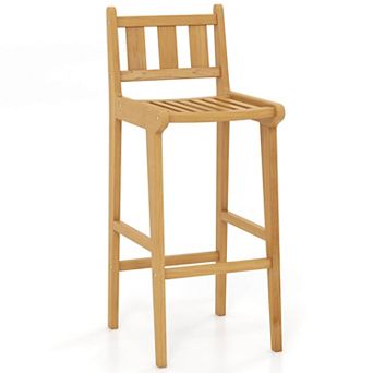 Costway 1 pc 30" Teak Wood Bar Stool with Footrest & Backrest Wooden Bar Height Chair