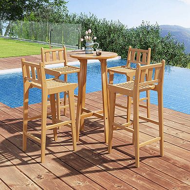 Costway 1 PCS 30" Teak Wood Bar Stool with Footrest & Backrest Wooden Bar Height Chair