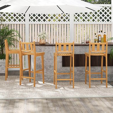 Costway 1 PCS 30" Teak Wood Bar Stool with Footrest & Backrest Wooden Bar Height Chair