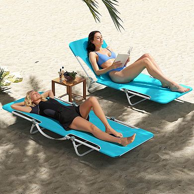 Costway 2 PCS Outdoor Folding Chaise Lounge with Carry Strap, Metal Frame for Patio Poolside