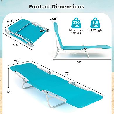Costway 2 PCS Outdoor Folding Chaise Lounge with Carry Strap, Metal Frame for Patio Poolside