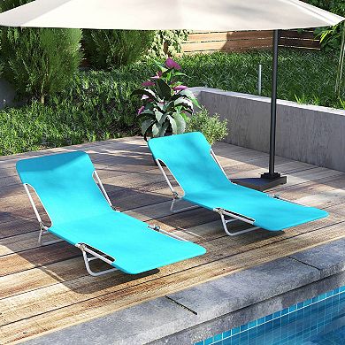 Costway 2 PCS Outdoor Folding Chaise Lounge with Carry Strap, Metal Frame for Patio Poolside
