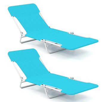 Costway 2 pc Outdoor Folding Chaise Lounge with Carry Strap, Metal Frame for Patio Poolside