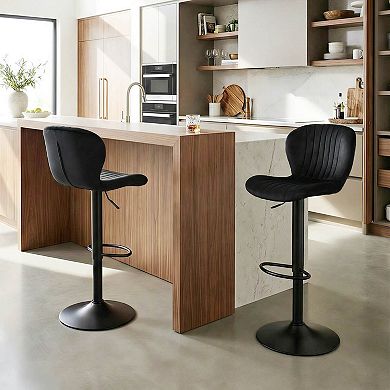 Costway Bar Stools with Velvet Upholstered Backrests Padded Seats Metal Footrests
