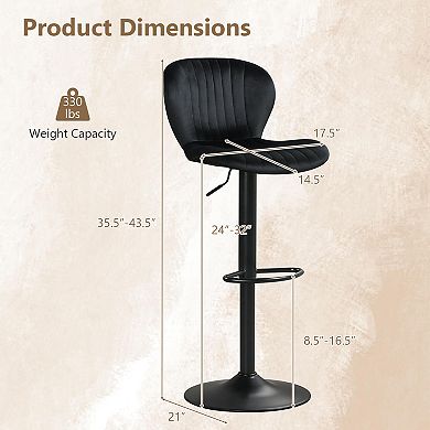 Costway Bar Stools with Velvet Upholstered Backrests Padded Seats Metal Footrests