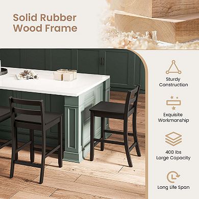 Costway 24-Inch Wooden Bar Stools Set of 4 with Ergonomic Backrest Counter Height Stools