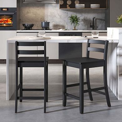 Costway 24-Inch Wooden Bar Stools Set of 4 with Ergonomic Backrest Counter Height Stools