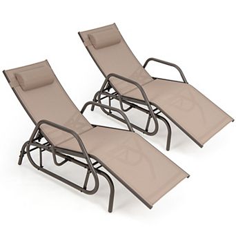 Costway 2 pc Patio Chaise Lounge Glider Recliner Chair Adjustable Sturdy Frame Outdoor
