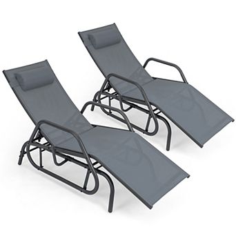 Costway 2 pc Patio Chaise Lounge Glider Recliner Chair Adjustable Sturdy Frame Outdoor