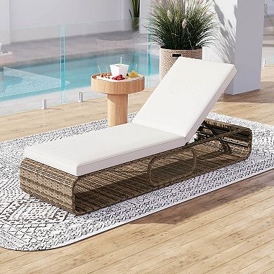 Costway Outdoor Chaise Lounge Chair with Adjustable Backrest Cushion and Storage
