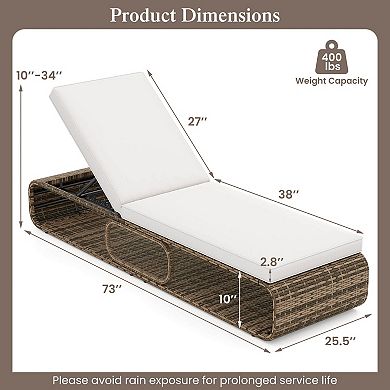 Costway Outdoor Chaise Lounge Chair with Adjustable Backrest Cushion and Storage