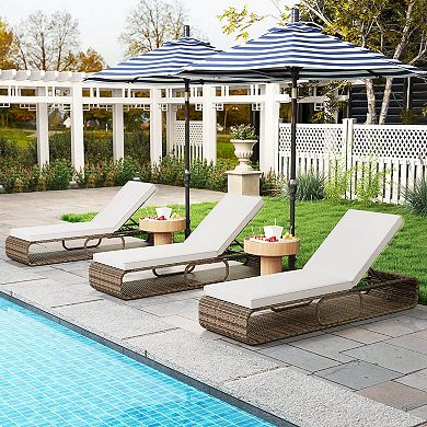 Costway Outdoor Chaise Lounge Chair with Adjustable Backrest Cushion and Storage