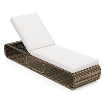 Costway Outdoor Chaise Lounge Chair with Adjustable Backrest Cushion and Storage