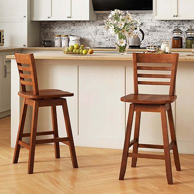 Costway 4 PCS 24.5" Counter Height Bar Chairs Swivel Bar Stools with Hollow Backrest