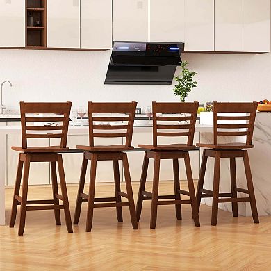 Costway 4 PCS 24.5" Counter Height Bar Chairs Swivel Bar Stools with Hollow Backrest