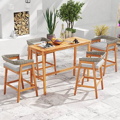 Costway Patio Counter Height Bar Stools Set of 2 with Cushions PE Wicker Backrests
