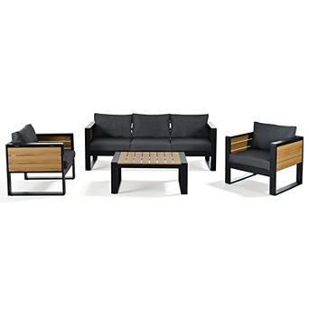 Merax Large 4 pc Aluminum Frame Outdoor Patio Furniture Set, Modern Garden/Patio Seating