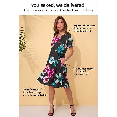 Roaman's Women's Plus Size Stretch Knit Pocket Swing Dress