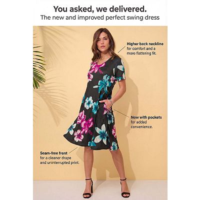 Roaman's Women's Plus Size Stretch Knit Pocket Swing Dress