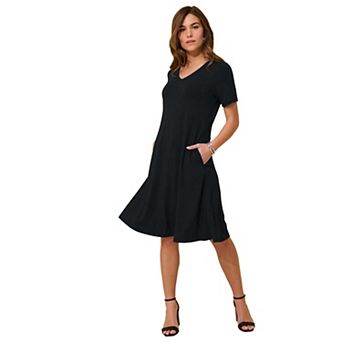 Roaman's Women's Plus Size Stretch Knit Pocket Swing Dress