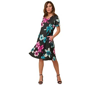 Roaman's Women's Plus Size Stretch Knit Pocket Swing Dress