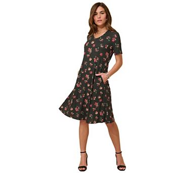 Roaman's Women's Plus Size Stretch Knit Pocket Swing Dress
