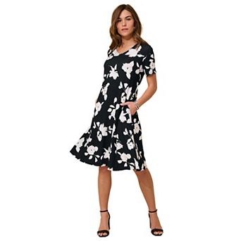 Roaman's Women's Plus Size Stretch Knit Pocket Swing Dress