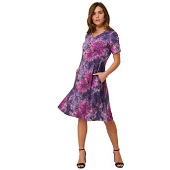 Roaman's Women's Plus Size Stretch Knit Pocket Swing Dress