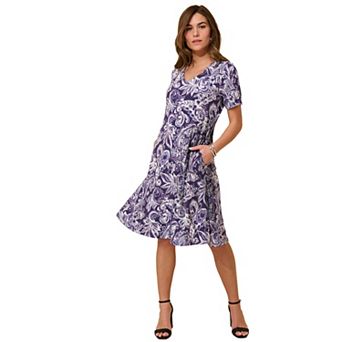 Roaman's Women's Plus Size Stretch Knit Pocket Swing Dress