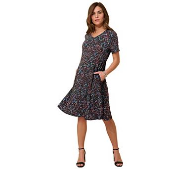 Roaman's Women's Plus Size Stretch Knit Pocket Swing Dress