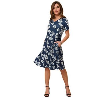 Roaman's Women's Plus Size Stretch Knit Pocket Swing Dress